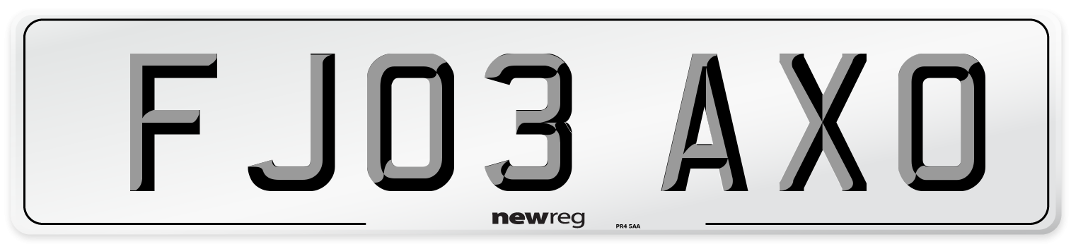FJ03 AXO Number Plate from New Reg
